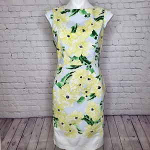 Dress Barn Dress with Pale Yellow & Blue Flowers & Cap Sleeves Sizs 6